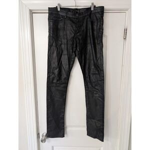 The Kooples Womens Black Coated Waxed Slim Jeans 30 biker goth rocker grunge